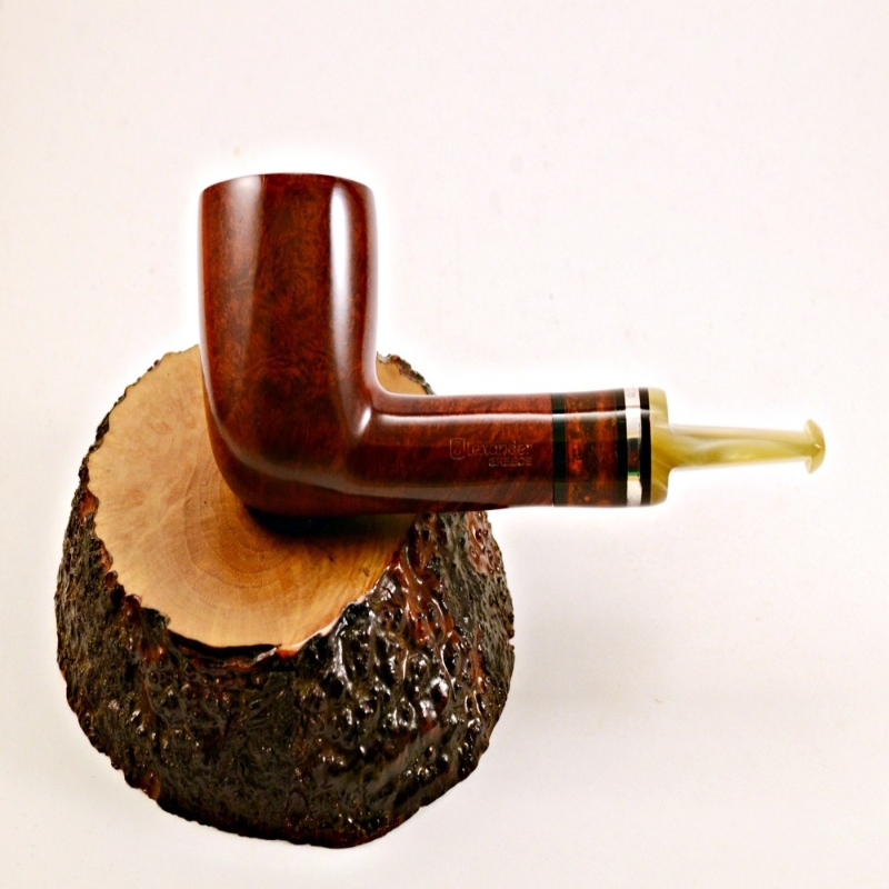 Pot Smoking Pipe Greek Briar 9mm Filter Alexander Amber Silver