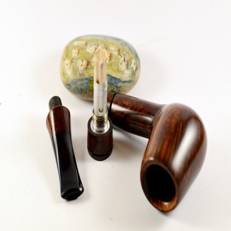 Hygrocool Bent Billiard Smoking Pipe Greek Briar 9mm Filter Model 909D
